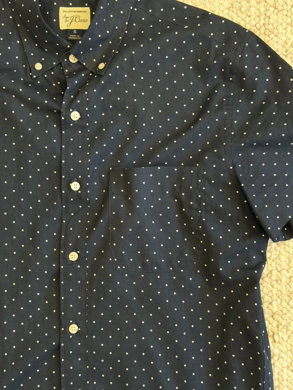 J. Crew Men's Short Sleeve Button Down Secret Wash Slim Fit Shirt - Small - Navy